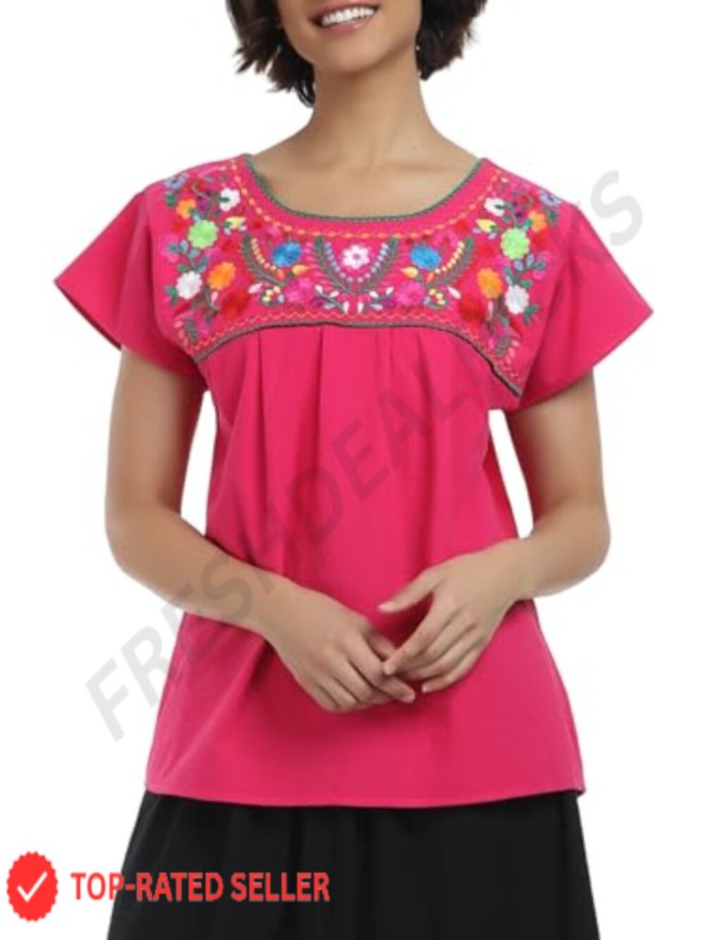 Embroidered Peasant Blouse Womens Short Sleeve Summer Top